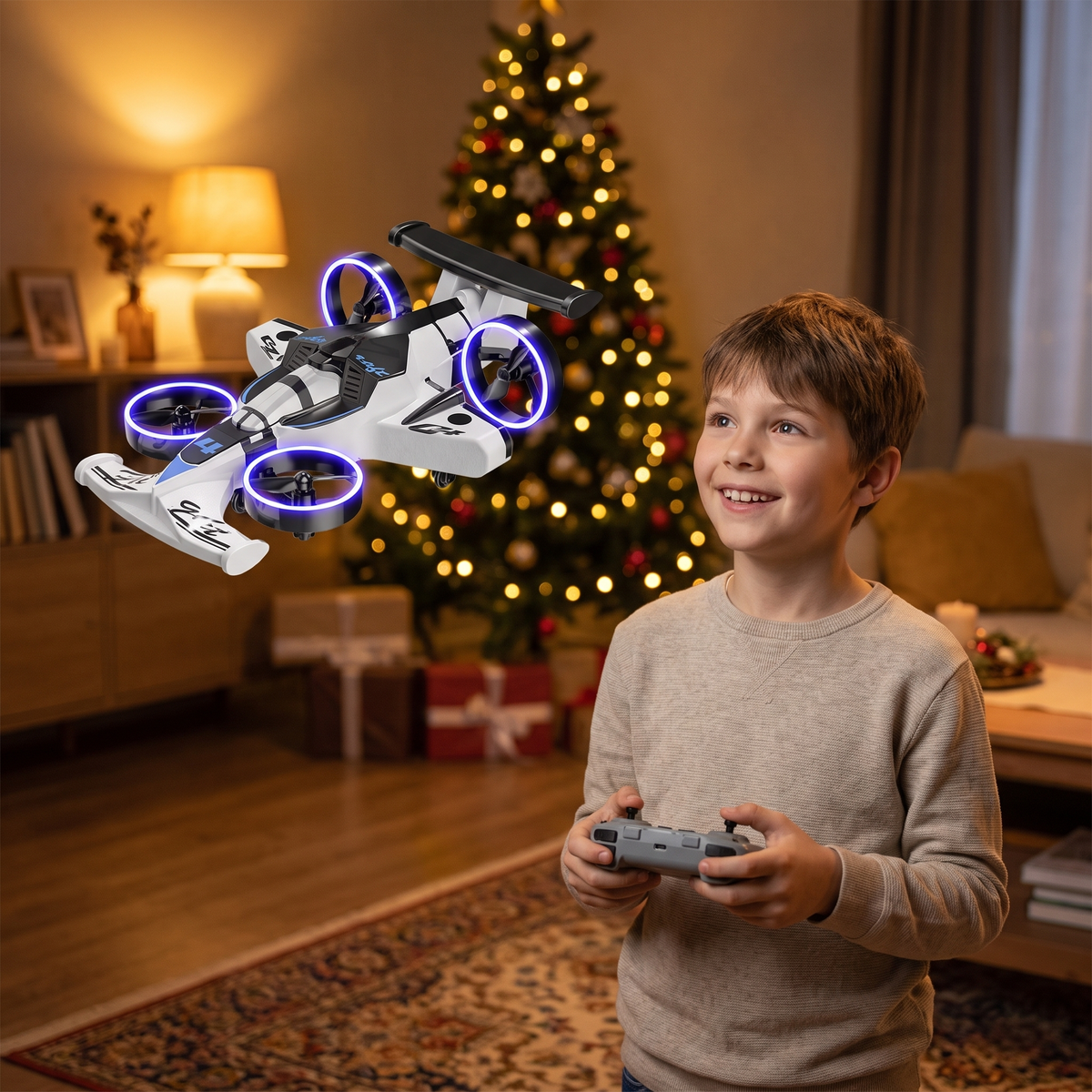 Hoverkart hovering with LED ducts lit